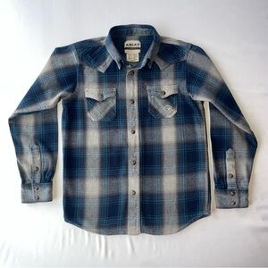 Ariat Halston Boys 10-12 Western Flannel Shirt – Blue/Grey Pearl Snap